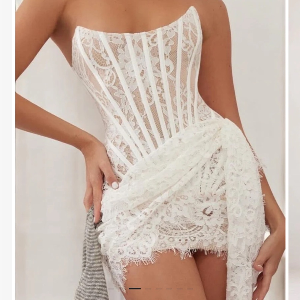 Heiress Beverly Hills White Lace Corset Draped Mini Dress